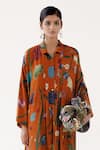 Yavi_Orange Cotton Wool Vine Garden Print Collar Neck Audrey Shirt Dress  _Online_at_Aza_Fashions