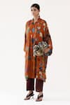 Buy_Yavi_Orange Cotton Wool Vine Garden Print Collar Neck Audrey Shirt Dress  _Online_at_Aza_Fashions