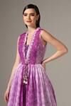 Yashodhara_Purple Organza Embroidered Shibori Pattern Front Tie Palazzo Set _at_Aza_Fashions