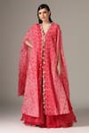 Buy_Yashodhara_Pink Organza Embroidered Shibori Cape Pattern Asymmetric Palazzo Set  _at_Aza_Fashions