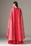 Shop_Yashodhara_Pink Organza Embroidered Shibori Cape Pattern Asymmetric Palazzo Set  _at_Aza_Fashions