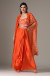 Buy_Yashodhara_Orange Organza Embroidered Pattern Asymmetric Draped Skirt Set _at_Aza_Fashions