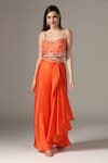 Yashodhara_Orange Organza Embroidered Pattern Asymmetric Draped Skirt Set _Online_at_Aza_Fashions