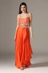 Yashodhara_Orange Organza Embroidered Pattern Asymmetric Draped Skirt Set  _Online_at_Aza_Fashions