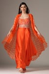 Buy_Yashodhara_Orange Organza Embroidered Pattern Asymmetric Draped Skirt Set _Online_at_Aza_Fashions