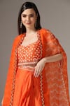 Yashodhara_Orange Organza Embroidered Pattern Asymmetric Draped Skirt Set  _at_Aza_Fashions