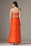Buy_Yashodhara_Orange Organza Embroidered Pattern Asymmetric Draped Skirt Set 