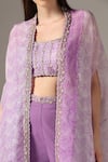 Yashodhara_Purple Organza Embroidered Shibori Cape Open Pattern Asymmetric Palazzo Set _at_Aza_Fashions