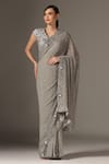 Buy_Yashodhara_Grey Raw Silk Embroidered Sequin Cutdana Stripe Saree With Blouse  _at_Aza_Fashions