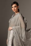 Buy_Yashodhara_Grey Raw Silk Embroidered Sequin Cutdana Stripe Saree With Blouse  _Online_at_Aza_Fashions