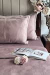 Shop_Sadyaska_Pink Fabric Velvet Bonito Geometric Quilted Bedspread Set_at_Aza_Fashions