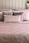 Shop_Sadyaska_Pink Fabric Velvet Bonito Geometric Quilted Bedspread Set _Online_at_Aza_Fashions