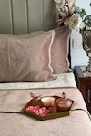 Shop_Sadyaska_Beige Fabric Velvet Lindo Quilted Bedspread Set_at_Aza_Fashions