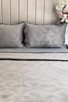Buy_Sadyaska_Grey Fabric Velvet Maze Geometric Quilted Bedspread Set_at_Aza_Fashions