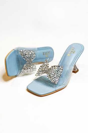 The Alter_Blue Studs, Bows Embellished Pyramid Heels _Online_at_Aza_Fashions