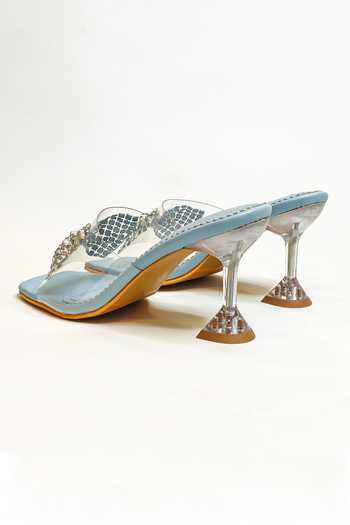 Buy_The Alter_Blue Studs, Bows Embellished Pyramid Heels _Online_at_Aza_Fashions