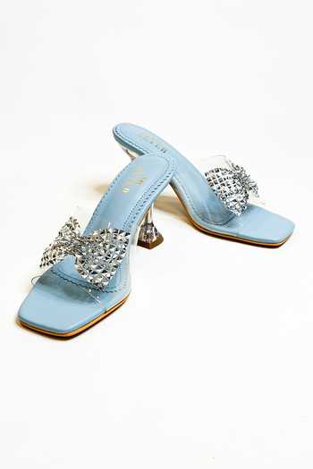 Shop_The Alter_Blue Studs, Bows Embellished Pyramid Heels _Online_at_Aza_Fashions
