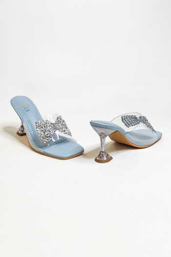 The Alter_Blue Studs, Bows Embellished Pyramid Heels _at_Aza_Fashions