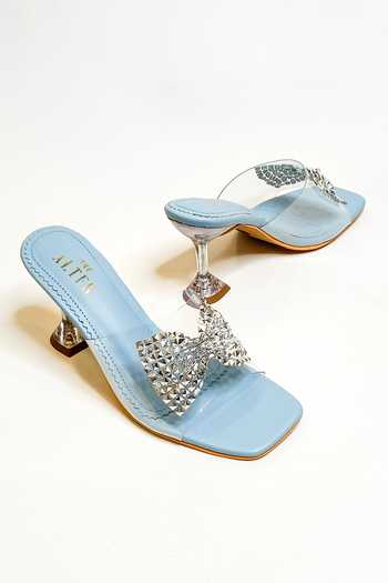 Buy_The Alter_Blue Studs, Bows Embellished Pyramid Heels 