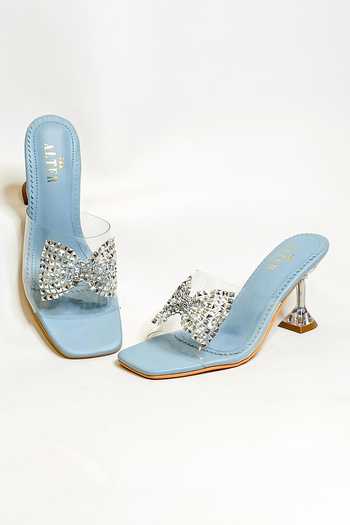 The Alter_Blue Studs, Bows Embellished Pyramid Heels _Online