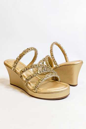 The Alter_Gold Rhinestones Norah Embellished Strappy Wedges _at_Aza_Fashions