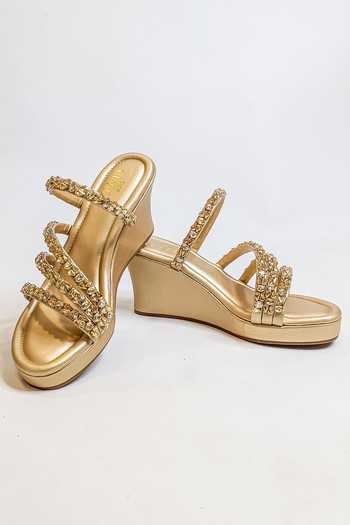 Buy_The Alter_Gold Rhinestones Norah Embellished Strappy Wedges 