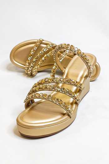 Shop_The Alter_Gold Rhinestones Norah Embellished Strappy Wedges 