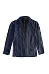 Dash and Dot_Blue Polyester Embroidery Stripe Pattern Blazer  _Online_at_Aza_Fashions