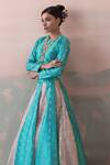 Taisha_Blue Silk Embroidery Round Neck Handwoven Open Kali Lehenga Set _at_Aza_Fashions