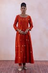 Buy_Taisha_Orange Kurta Handwoven Antique Banarasi Embroidered Kalidaar And Churidar Set _at_Aza_Fashions