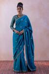 Buy_Taisha_Blue Saree Handloom Banarasi Floral Embroidered Border With Blouse _at_Aza_Fashions