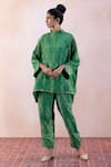 Shop_Taisha_Green Pure Bengaluru Silk Georgette Damask Woven Round Top With Pant _Online_at_Aza_Fashions