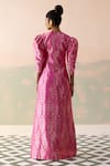 Shop_Taisha_Pink Kota Doria, Silk Round Neck Parrot Forest Woven Gown _at_Aza_Fashions