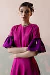 Taisha_Multi Color Pure Silk Bandhani Frill Lantern Sleeves High Low Gown _at_Aza_Fashions