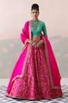 Buy_Taisha_Pink Pure Raw Silk Vine Gardenia Embroidery Round Neck Jaal Bridal Lehenga Set _at_Aza_Fashions