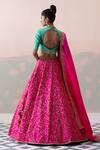 Shop_Taisha_Pink Pure Raw Silk Vine Gardenia Embroidery Round Neck Jaal Bridal Lehenga Set _at_Aza_Fashions