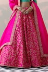 Taisha_Pink Pure Raw Silk Vine Gardenia Embroidery Round Neck Jaal Bridal Lehenga Set _Online_at_Aza_Fashions
