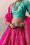 Taisha_Pink Pure Raw Silk Vine Gardenia Embroidery Round Neck Jaal Bridal Lehenga Set _at_Aza_Fashions