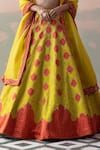 Taisha_Yellow , Organza Embroidery, Mughal Jaal Patch Bridal Lehenga Set _Online_at_Aza_Fashions