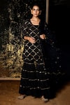 Buy_Gulaal_Black Muslin Silk Hand Embroidered Hand-dye Round Short Kurta Sharara Set _at_Aza_Fashions