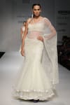 Buy_Rabani & Rakha_White Net Embroidery Sweetheart Neck Pearl Draped Lehenga Saree Set _at_Aza_Fashions