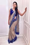 Buy_Rabani & Rakha_Blue Mesh V Neck Saree With Blouse _at_Aza_Fashions