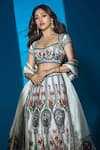 Shop_Rohit Bal_Ivory Chanderi Silk Floral Pattern Scoop Neck Bridal Lehenga Set _at_Aza_Fashions