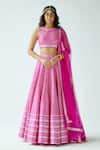 Shop_PRIYAL PRAKASH_Magenta Raw Silk Embroidered Zari And Sequin Work Checkered Bridal Lehenga Set _at_Aza_Fashions