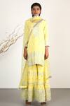 Buy_Gopi Vaid_Yellow Cotton Silk Round Embroidered Kurta Set  _at_Aza_Fashions