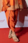 Gopi Vaid_Orange Kurta And Dhoti Tussar Embroidery Notched & Pant Set_Online_at_Aza_Fashions