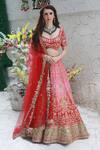 Buy_Archana Kochhar_Red Lehenga And Blouse Raw Silk Dupatta Net Kasab Ombre Floral Bridal Set _at_Aza_Fashions
