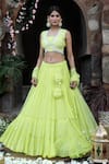 Buy_Nitisha Kashyap Official_Green Georgette, Net, Silk Beads, Mirrors, Zari Embroidered Tiered Lehenga Set _Online_at_Aza_Fashions