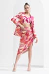 Buy_Mandira Wirk_Pink Printed Abstract And Waves Jacket Lapel Blazer & Skirt Set _at_Aza_Fashions