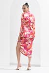 Shop_Mandira Wirk_Pink Printed Abstract And Waves Jacket Lapel Blazer & Skirt Set _at_Aza_Fashions